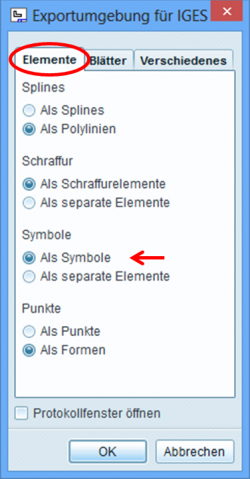 Menü „Exportumgebung für IGES“