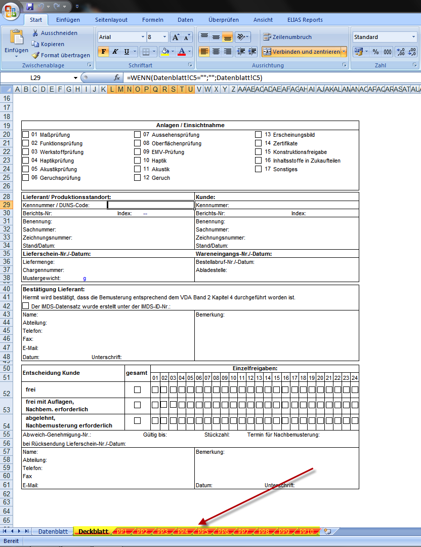 Ansicht Excel